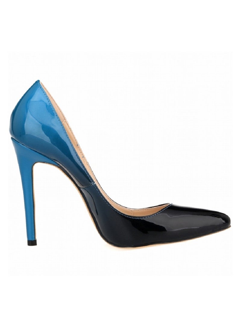 Loquat Two-Tone Gradient Low-Vamp Patent Leather Stiletto High Heels Blue - Image 1
