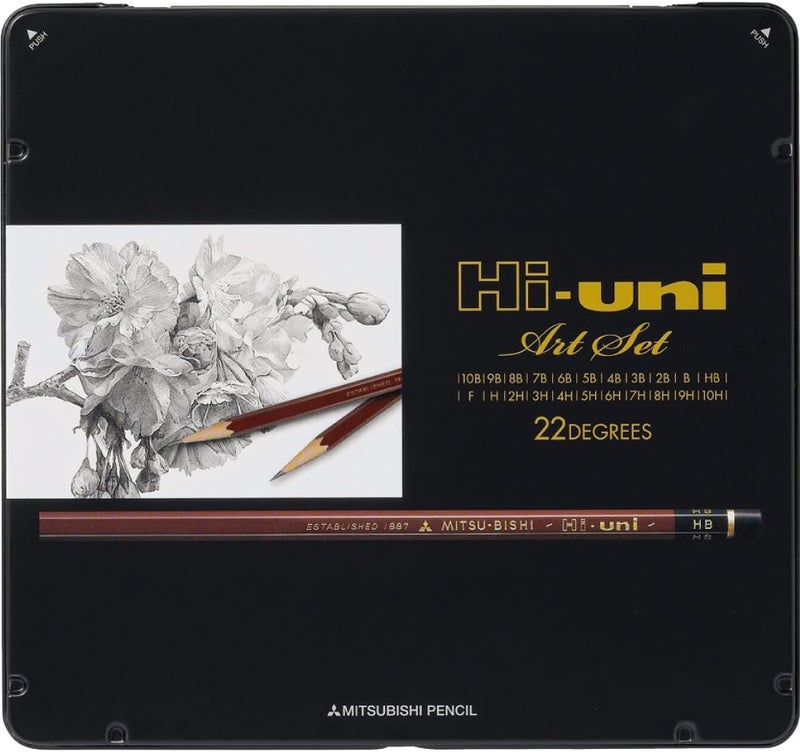 Uni Hi- Wooden Pencil Art Set - 10B to 10H - Box of 22 (HUAS) - Image 1