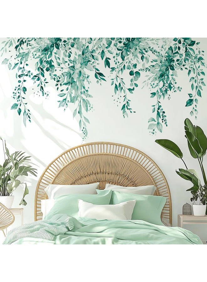 VePret Teal Plants Leaves Wall Decals Peel and Stick, Large Floral Flowers Vinyl Wall Stickers, Removable Vine Home Decor Art for Bedroom Living Room Classroom Office - Image 4