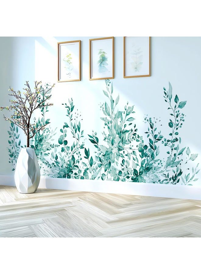 VePret Teal Plants Leaves Wall Decals Peel and Stick, Large Floral Flowers Vinyl Wall Stickers, Removable Vine Home Decor Art for Bedroom Living Room Classroom Office - Image 5