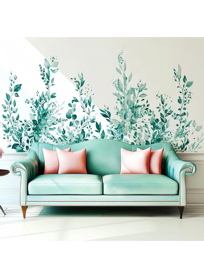 VePret Teal Plants Leaves Wall Decals Peel and Stick, Large Floral Flowers Vinyl Wall Stickers, Removable Vine Home Decor Art for Bedroom Living Room Classroom Office - Image 3