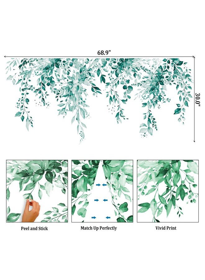 VePret Teal Plants Leaves Wall Decals Peel and Stick, Large Floral Flowers Vinyl Wall Stickers, Removable Vine Home Decor Art for Bedroom Living Room Classroom Office - Image 2