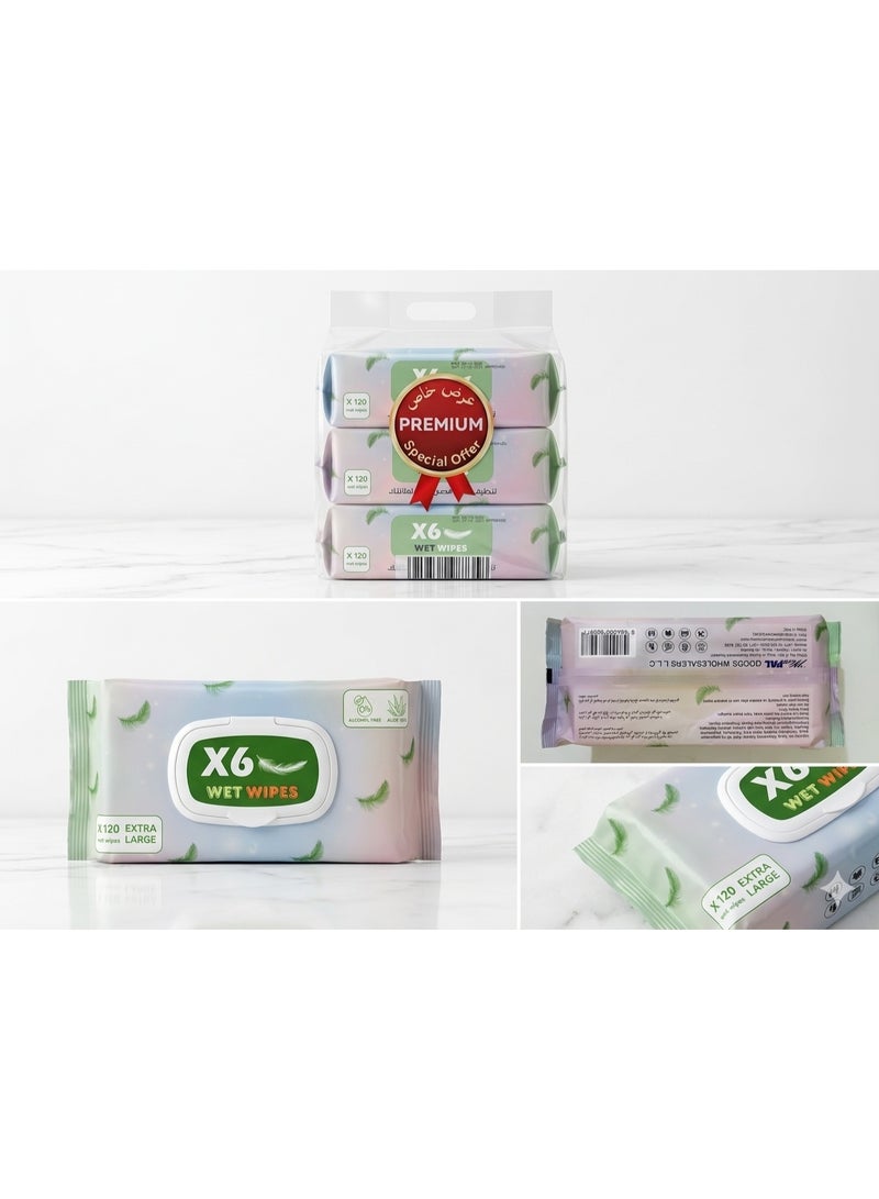 X6عبوة  مناديل مبللة، 120 منديل × 3 قطع - Image 5