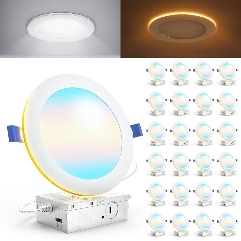 Sunco Lighting Sunco 24 Pack 6 Inch LED Recessed Light with Night Light, Canless Recessed Lighting, 1500 LM, 15W (150W Equivalent), Selectable CCT 2700K/3000K/4000K/5000K/6000K, Dimmable, with Junction Box - Image 1