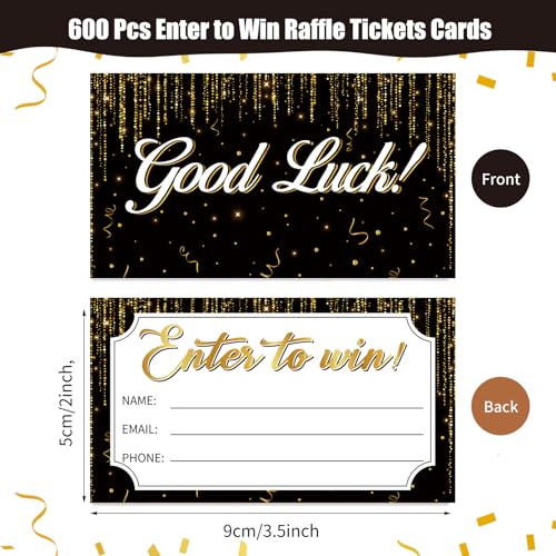 ABURRORI 600 Pcs Black Gold Enter to Win Raffle Tickets Cards 3.5 x 2 Inch Entry Form Ticket Cards for Contest, Auction, Raffles, Ballot Box with Space for Name, Email Address Phone Number Fields (600) - Image 2