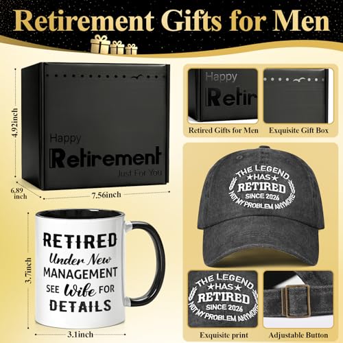 Cabtnca 8 Pcs Retirement Gifts for Men Funny Retirement Gift for Men 2026, for Coworker Dad Boss Grandpa Teachers, Includes Mug Hat Candle Socks Dice Pen Greeting Card, Retired Gifts for Man - Image 2