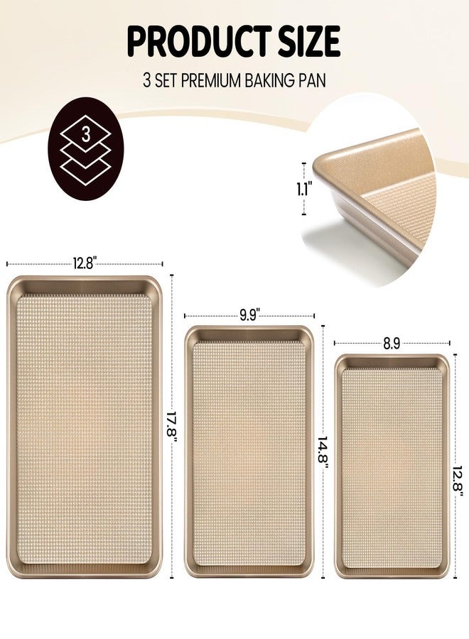 Vinino Baking Sheet Set of 3, Cookie Sheets for Baking with Square Texture Pattern, Thicker Carbon Steel Non-Stick Baking Pan Half/Quarter/Jelly Roll Pans Tray for Oven - Image 3