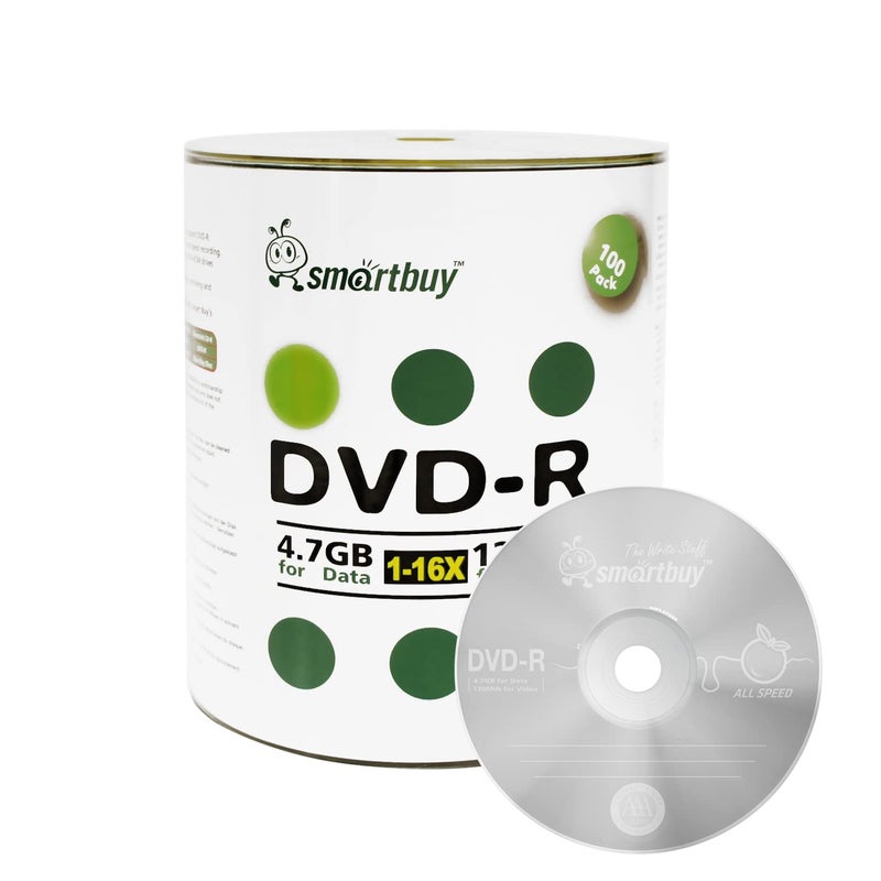 Smartbuy سمارت باي 100 حزمة أقراص DVD-R سعة 4.7 جيجابايت 16x فارغة لتسجيل البيانات والأفلام، 100 قرص 100 حزمة - Image 2