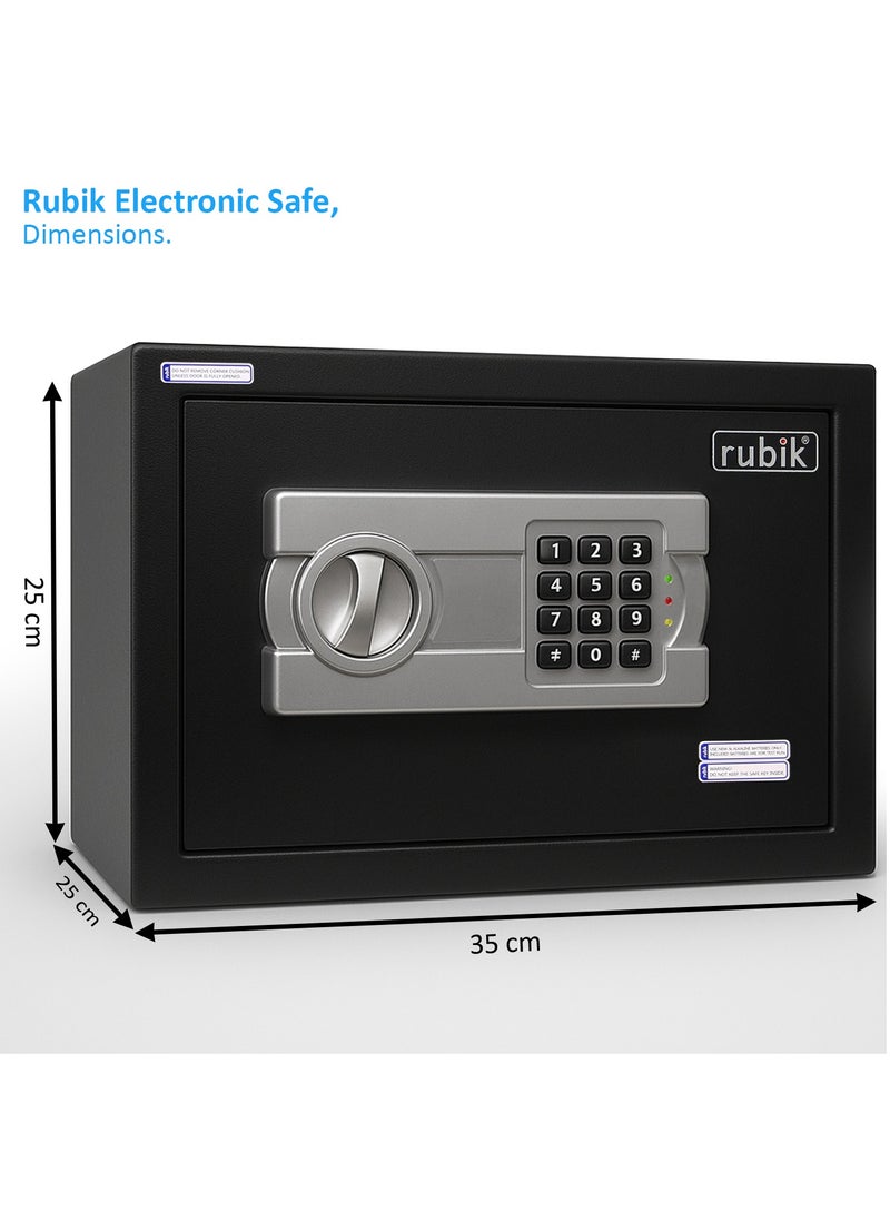 Rubik 2pcs A4 Documents Size Safe Box Digital Keypad and Key Lock + Cash Box, Security Locker Protect Cash Jewelry Passports for Home Office 6Kg (Size 25x35x25cm) Black/Blue  - Image 2