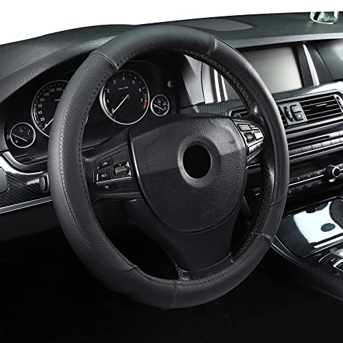 TAPHA Microfiber Leather 16" Universal Fit Car Steering Wheel Cover, Elastic Nonslip Breathable and Odorless, Black - Image 1