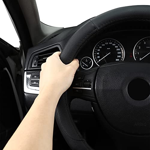 TAPHA Microfiber Leather 16" Universal Fit Car Steering Wheel Cover, Elastic Nonslip Breathable and Odorless, Black - Image 5