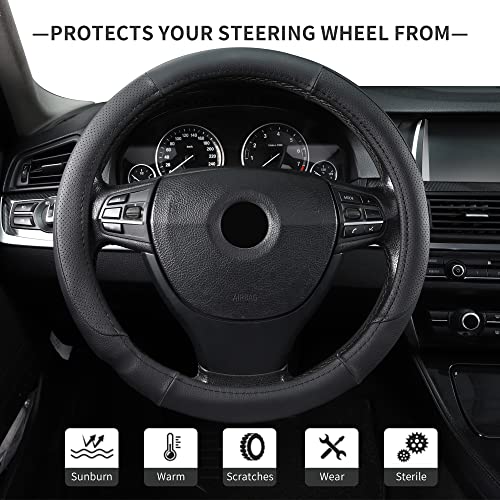 TAPHA Microfiber Leather 16" Universal Fit Car Steering Wheel Cover, Elastic Nonslip Breathable and Odorless, Black - Image 2