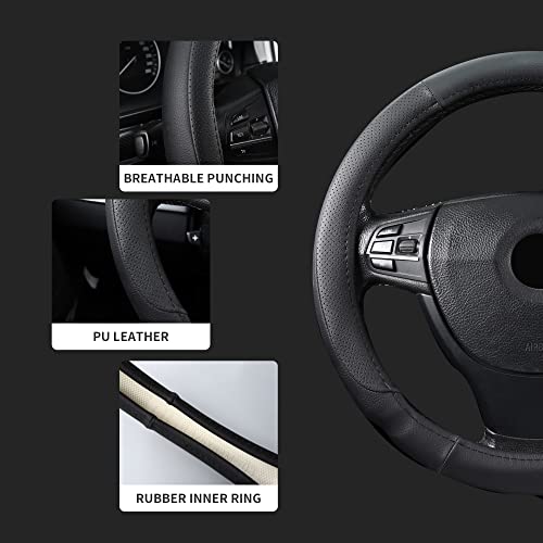 TAPHA Microfiber Leather 16" Universal Fit Car Steering Wheel Cover, Elastic Nonslip Breathable and Odorless, Black - Image 3