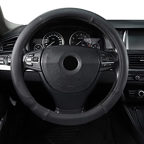 TAPHA Microfiber Leather 16" Universal Fit Car Steering Wheel Cover, Elastic Nonslip Breathable and Odorless, Black - Image 4