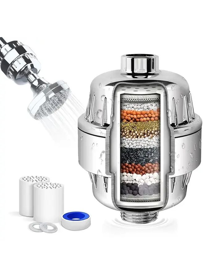 Silvery Shower Head Water Filter With Activated Carbon 20 Stage Chlorine Removal - Image 2