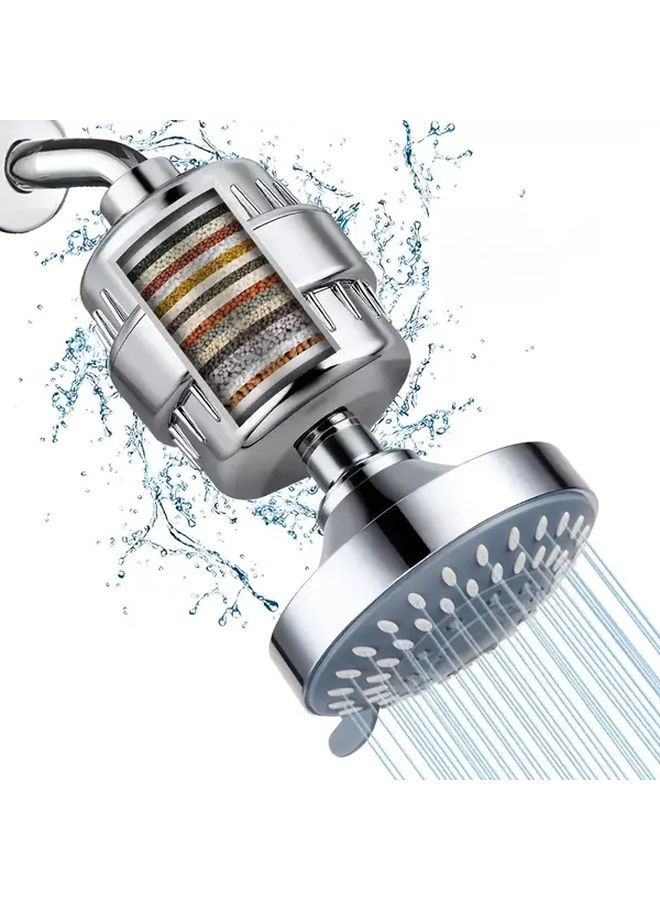 Silvery Shower Head Water Filter With Activated Carbon 20 Stage Chlorine Removal - Image 1