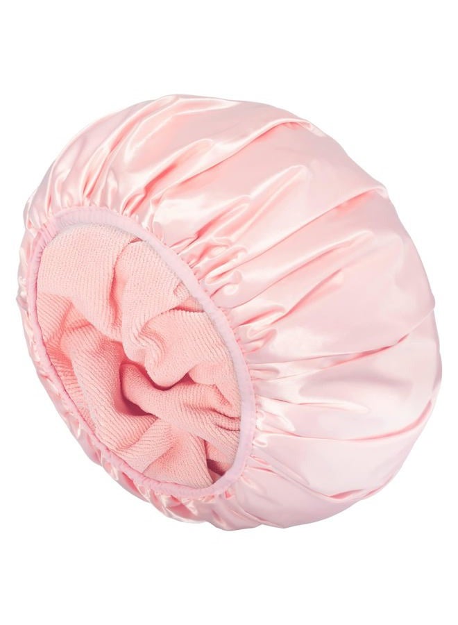 Aquior Shower Cap,Triple Layer Shower Cap for Women, Reusable Waterproof Bath Cap,Silky Satin Outer Layer Terry Lining, Extra Large for Women Long Hair(Pink) - Image 1