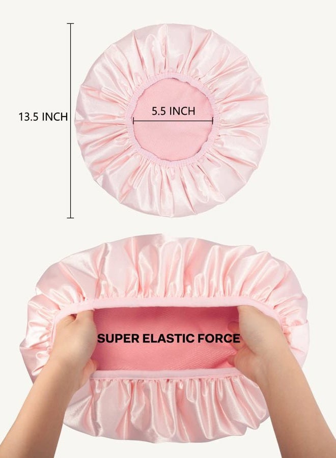 Aquior Shower Cap,Triple Layer Shower Cap for Women, Reusable Waterproof Bath Cap,Silky Satin Outer Layer Terry Lining, Extra Large for Women Long Hair(Pink) - Image 2
