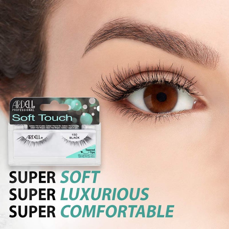 Ardell False Eyelashes Soft Touch 150 - Black, Lightweight Tapered Tips for Natural Look Strip Lashes for Everyday Wear, 4 Pack - Image 3