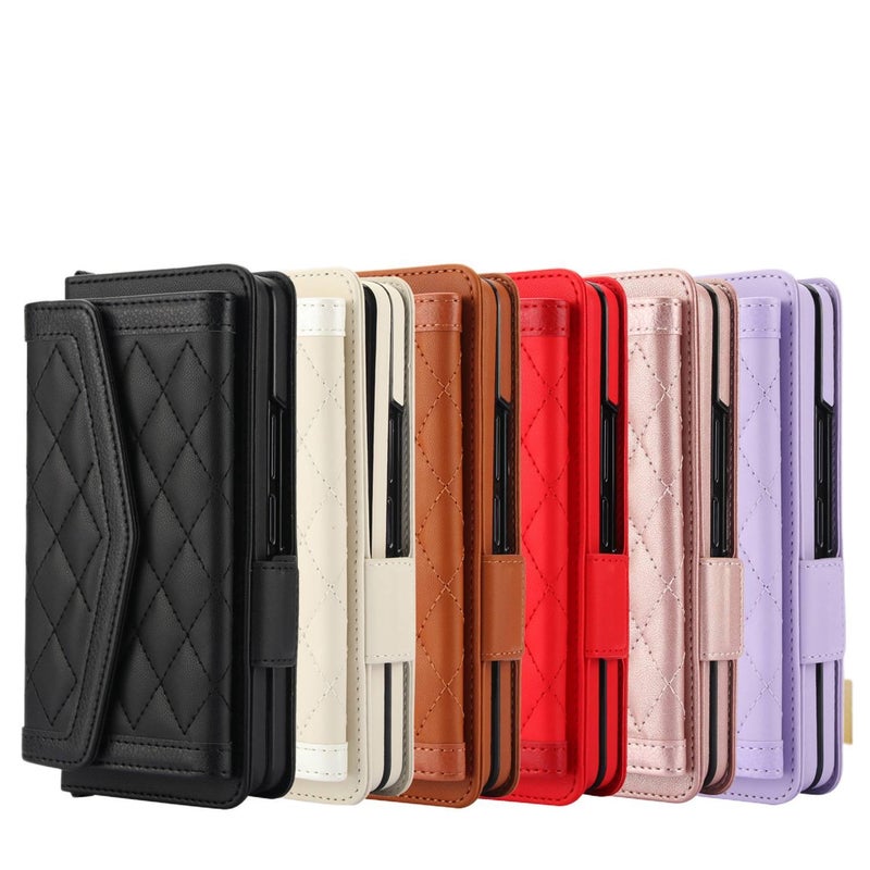 غطاء واقي بTPU لـ Samsung Galaxy Z Fold 7 مع فتحة قلم وحزام كتف متقاطع مع تصميم مخيط مع حامل بطاقات باللون أسود من مادة TPU للاستخدام العملي للحمل اليومي للاستخدام المتكرر - Image 5