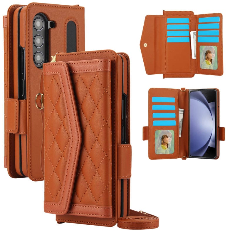 غطاء واقي بTPU لـ Samsung Galaxy Z Fold 7 مع فتحة قلم وحزام كتف متقاطع مع تصميم مخيط مع حامل بطاقات باللون أسود من مادة TPU للاستخدام العملي للحمل اليومي للاستخدام المتكرر - Image 4