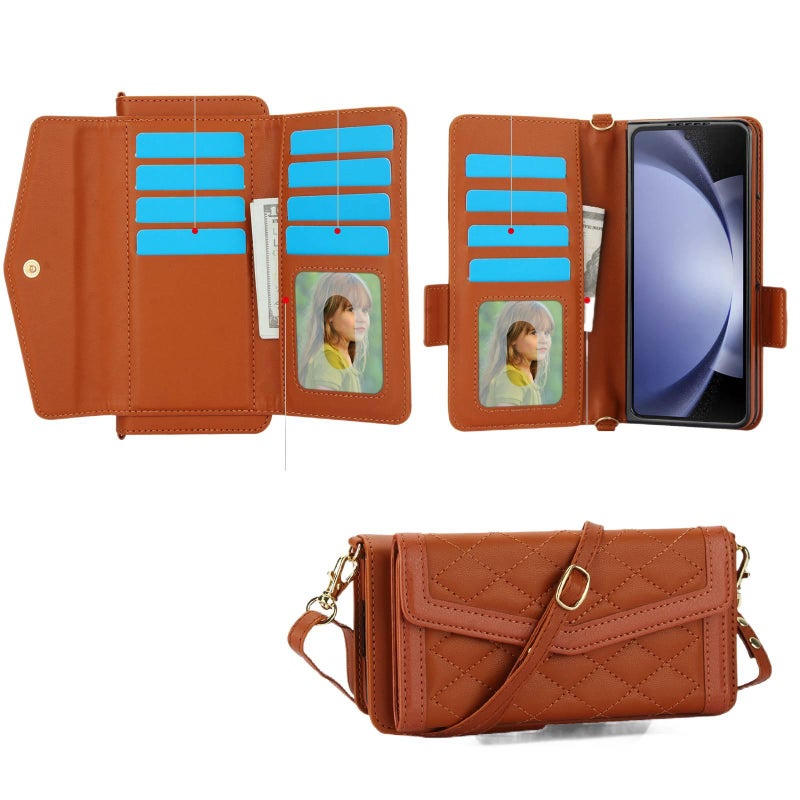 غطاء واقي بTPU لـ Samsung Galaxy Z Fold 7 مع فتحة قلم وحزام كتف متقاطع مع تصميم مخيط مع حامل بطاقات باللون أسود من مادة TPU للاستخدام العملي للحمل اليومي للاستخدام المتكرر - Image 3