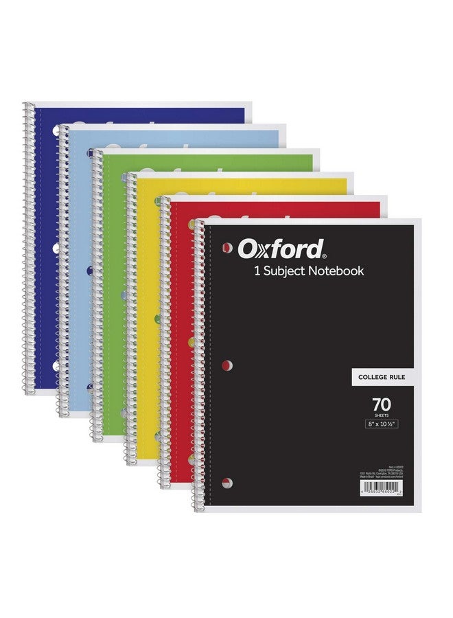 Oxford Spiral Notebook 6 Pack, 1 Subject, College Ruled Paper, 8 x 10-1/2 Inch, Color Assortment Design May Vary (65007) - Image 1