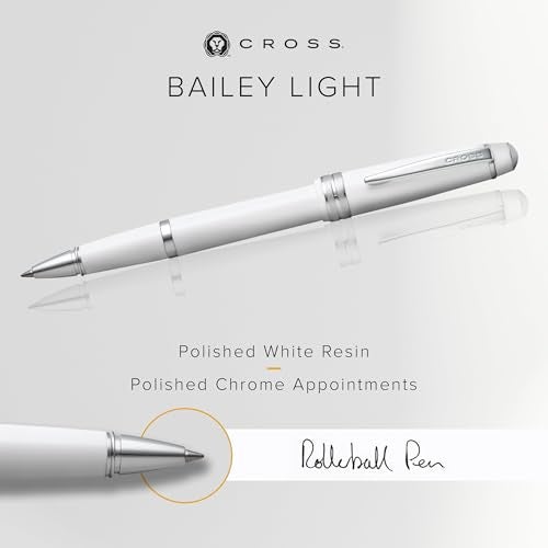 Cross Bailey Light Polished White Rollerball Pen – Refillable, Medium Point Black Ink, Presented in Everyday Gift Box - Image 2