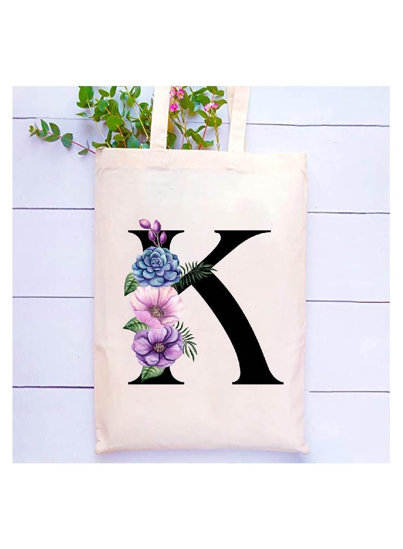 PRINTSHOP4ME Initial Letters Canvas Cotton Tote Bag, Cosmetic Pouch, and Stainless Steel Travel Mug - A Stylish Pack of 3 Combo Set for Girls - Gift for wedding - Gifts for girls - Gift for friends - Image 2
