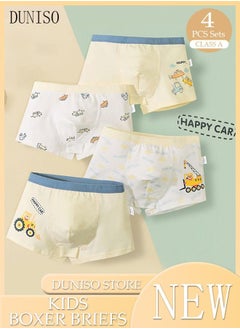DUNISO 4 Pack Boy's Boxers Briefs Set Kid's Cotton Underwear Short Briefs Breathable and Soft Underpants with High Elastic Waistband Soft Little Boy Pants  - Image 1