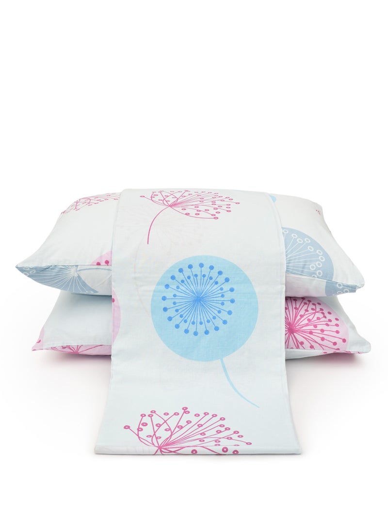 Home of linens - طقم غطاء لحاف - 3 قطع لسرير مزدوج - 1 غطاء لحاف (250 سم * 250 سم) + 2 كيس وسادة (50 سم * 70 سم) - قطن مخلوط - زهور هندسية أزرق فاتح - Image 1