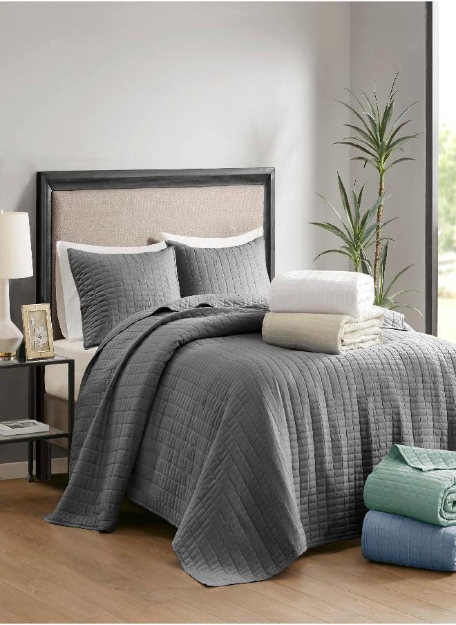 Comfort Spaces Comfort Spaces Kienna Quilt Set-Luxury Double Sided Stitching Design All Season, Lightweight, Coverlet Bedspread Bedding, Matching Shams, Bedspread Queen (102"x118"), Charcoal Grey  - Image 1