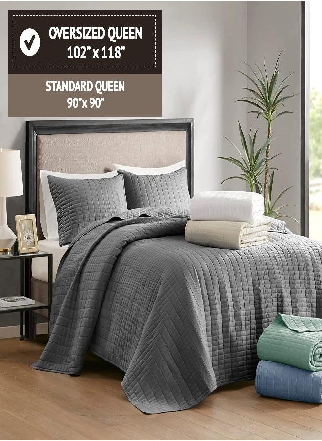 Comfort Spaces Comfort Spaces Kienna Quilt Set-Luxury Double Sided Stitching Design All Season, Lightweight, Coverlet Bedspread Bedding, Matching Shams, Bedspread Queen (102"x118"), Charcoal Grey  - Image 3