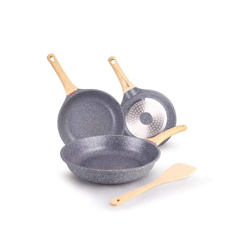 hansubute hansubute Induction Nonstick Frying PanLight Weight SkilletHealthy Non Toxic Omelet PanAll Stoves Compatible Egg Pan grey 4 piece set 