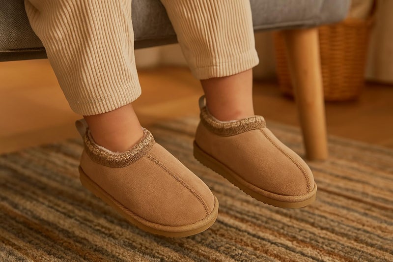 Project Cloud 100% Genuine Leather & Australian Shearling Slippers for Kids - Memory Foam Fuzzy & Non-Slip Fluffy Slippers Girls Footwear & Boys Footwear, Kids Unisex Shoe (DreamWarm, SANSUE, 11C) - Image 2