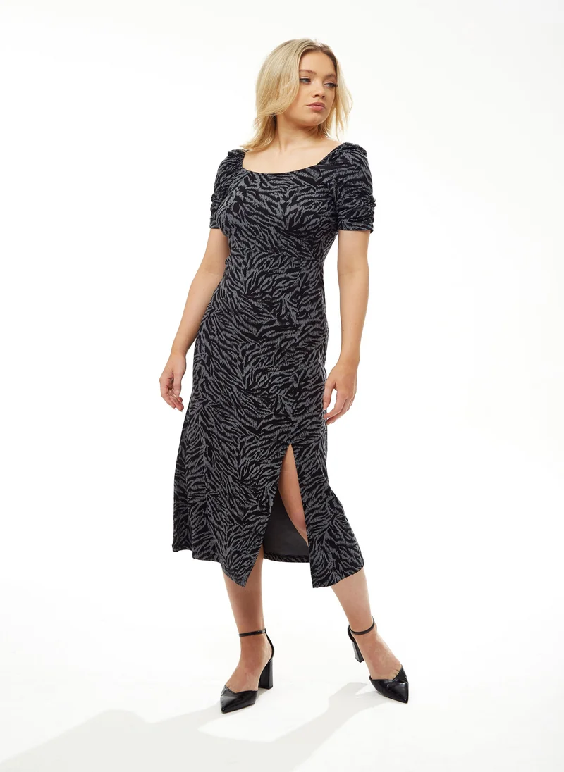 Liquorish Fitted Midi Dress in Black and Grey