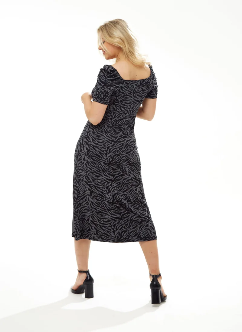 Liquorish Fitted Midi Dress in Black and Grey