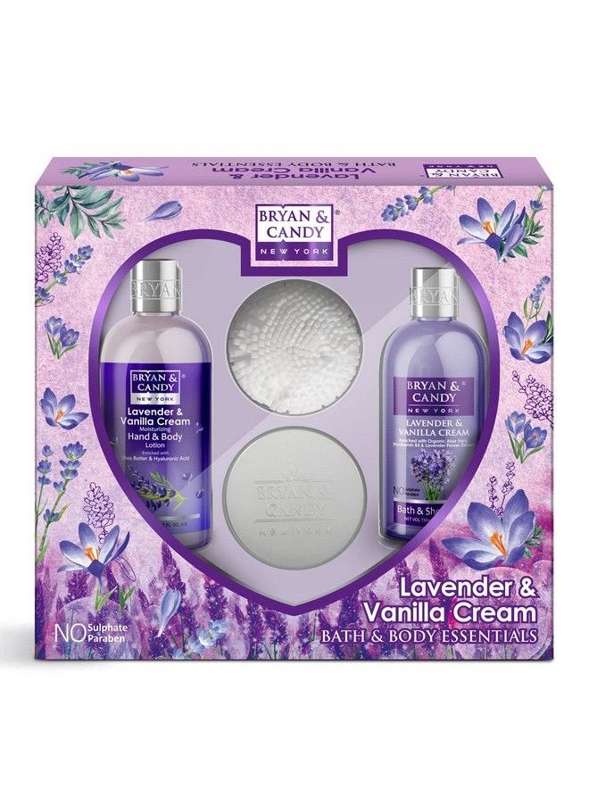 BRYAN & CANDY Lavender And Vanilla Cream Gift Set For Women And Men Combo Heart Kit Shower Gel Hand & Body Lotion Body Polish Loofah (Pack Of 3)  - Image 1