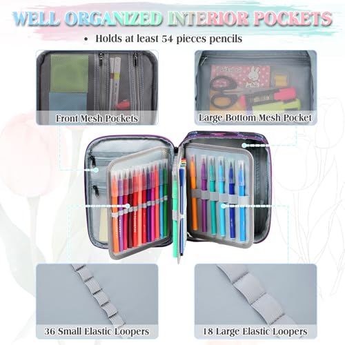 VX VONXURY Large Pen Pencil Case,VONXURY High Capacity Art Colored Pencil Pouch Portable Stationery Organizer With 2 Detachable Layers 54 Slots Multiple Zipper Pockets for School Office College - Image 3