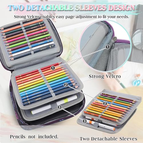 VX VONXURY Large Pen Pencil Case,VONXURY High Capacity Art Colored Pencil Pouch Portable Stationery Organizer With 2 Detachable Layers 54 Slots Multiple Zipper Pockets for School Office College - Image 4
