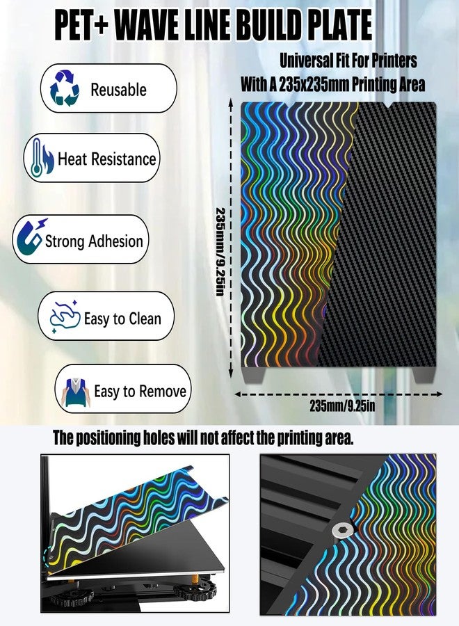 Sahvaim Carbon Fiber PET+Wave Line Build Plate for K1 K1C 3D Printer,235x235mm Flexible Spring Steel Effect Sheet for Creality K1C/K1/K1 SE/Ender 3 V3 SE/Ender 3 V3 KE/Ender 3 S1/Pro/Ender 5 S1. - Image 3