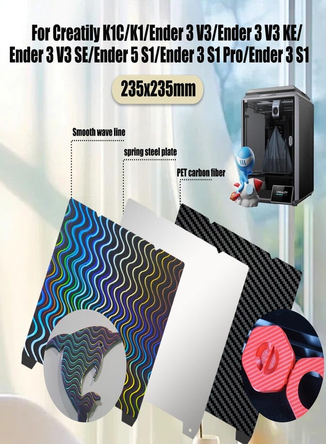 Sahvaim Carbon Fiber PET+Wave Line Build Plate for K1 K1C 3D Printer,235x235mm Flexible Spring Steel Effect Sheet for Creality K1C/K1/K1 SE/Ender 3 V3 SE/Ender 3 V3 KE/Ender 3 S1/Pro/Ender 5 S1. - Image 2