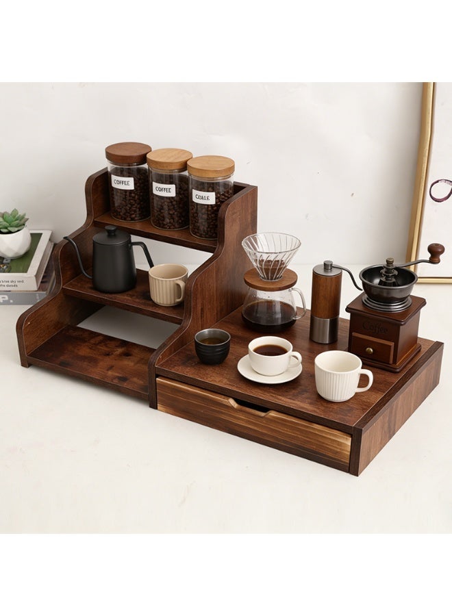 Coffee Station Organizer, 3-Tier Coffee Bar Station with Drawer for 28 Coffee Pods, Countertop Coffee Maker Stand with Side Shelf, Wood Coffee Pod Holder for Syrup & Stirrer, 21.89"W x 12.99"D x 8.74"H ﻿ - Image 4