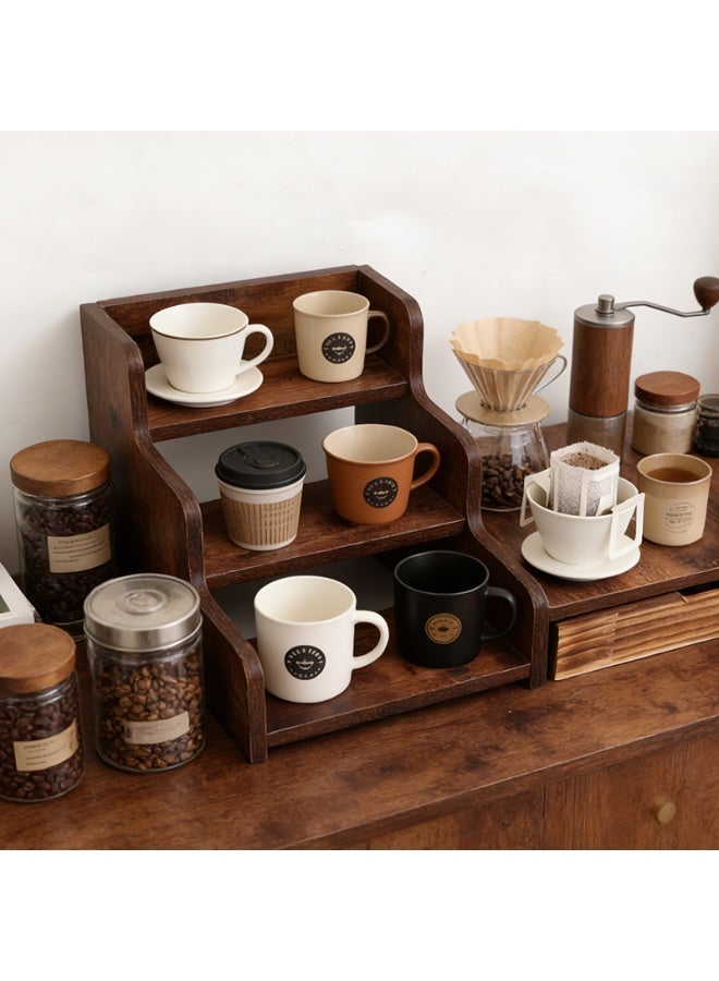 Coffee Station Organizer, 3-Tier Coffee Bar Station with Drawer for 28 Coffee Pods, Countertop Coffee Maker Stand with Side Shelf, Wood Coffee Pod Holder for Syrup & Stirrer, 21.89"W x 12.99"D x 8.74"H ﻿ - Image 3