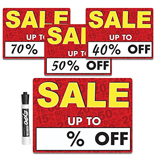 Zelica Sale Signs for Retail Store, write your own% discount with an erasable marker, Clothing store or any retail shop | 12 x9 inch PVC (4 Pack) Sale Sign - Image 1