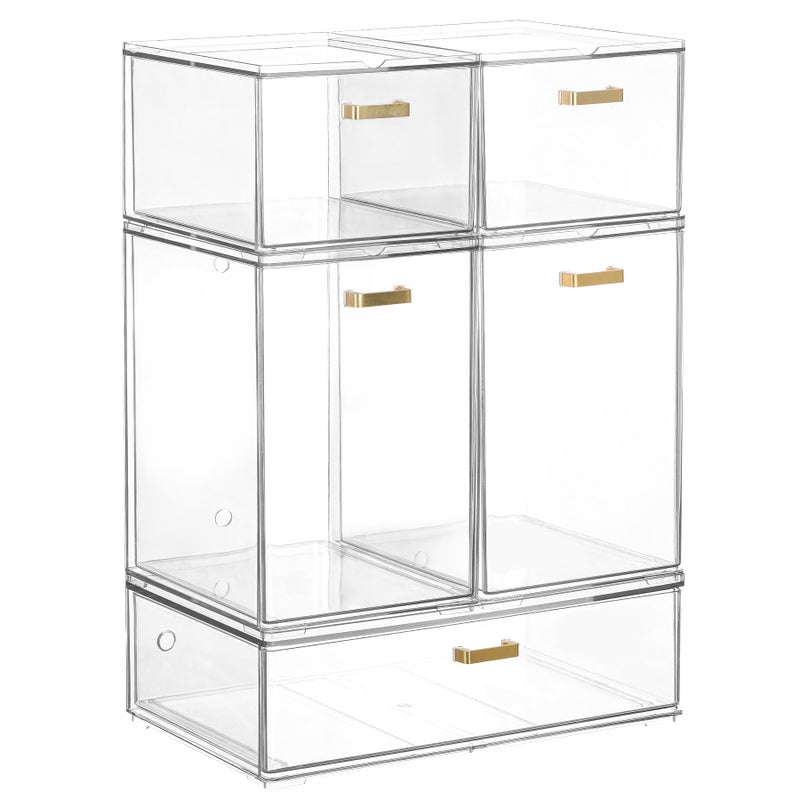 LALOBLUE Set of 5 Stackable Storage Drawers, Clear Acrylic Organizer Bins for Beauty Supplies, Perfect for Makeup Vanity, Undersink, Kitchen, Cabinet,Pantry Organization and Storage - Image 1