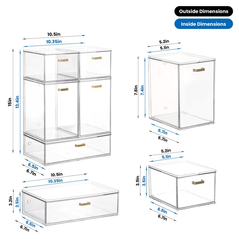 LALOBLUE Set of 5 Stackable Storage Drawers, Clear Acrylic Organizer Bins for Beauty Supplies, Perfect for Makeup Vanity, Undersink, Kitchen, Cabinet,Pantry Organization and Storage - Image 2