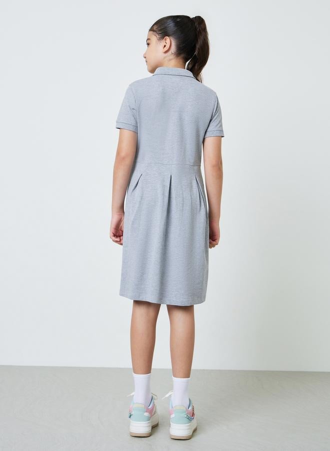 Styli Teen Girls Cotton Polo T-Shirt Dress with Flared Hem - Image 3
