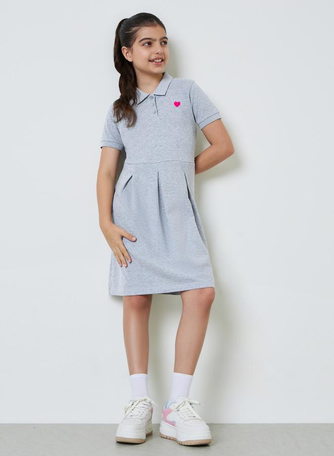 Styli Teen Girls Cotton Polo T-Shirt Dress with Flared Hem - Image 2