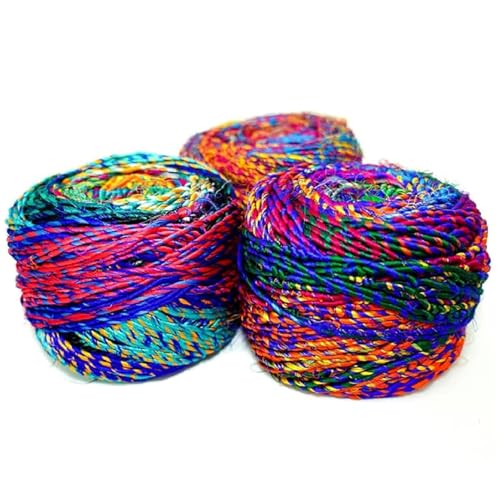 Revolution Fibers Recycled Sari Silk Yarn, Multi-Color Pure Silk, Made From Handspun Used Sari Fabric Ribbon Scraps, Rainbow for Knitting, Weaving & Crocheting - 100 Grams per Ball (2-Pack) - Image 1